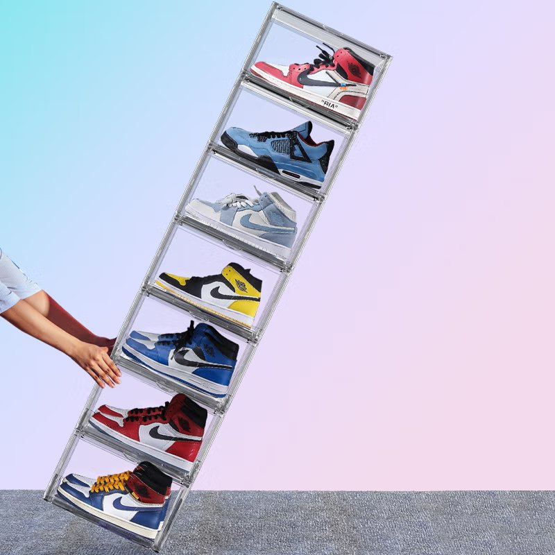 Clear Custom Shoe Box Stackable Plastic Shoe Case Acrylic Transparent Sneaker Crates Shoe Storage Box Racks for Shops Home