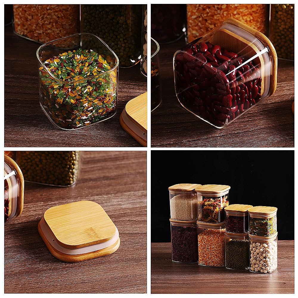 High Quality Glass Food Storage Canister Square Glass Jar with Bamboo Lids For Pantry Coffee Flour Noodles Pasta Cereal