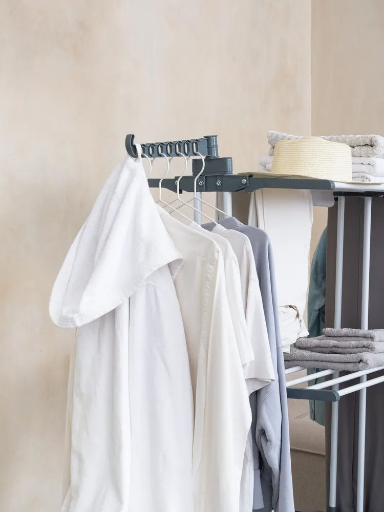 Multifunctional Stainless Steel Three Rail Collapsible Laundry Dryer Hanger Stand Cloth Storage On Wheels