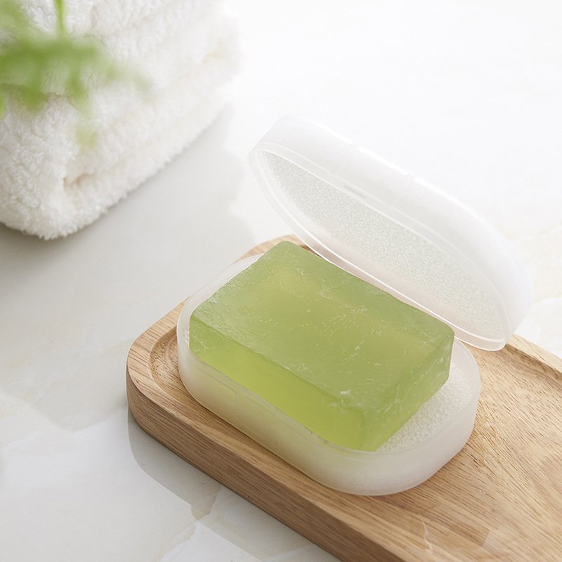 Portable Rectangle Transparent Foaming Sponge Travel Soap Container Soap Storage Box
