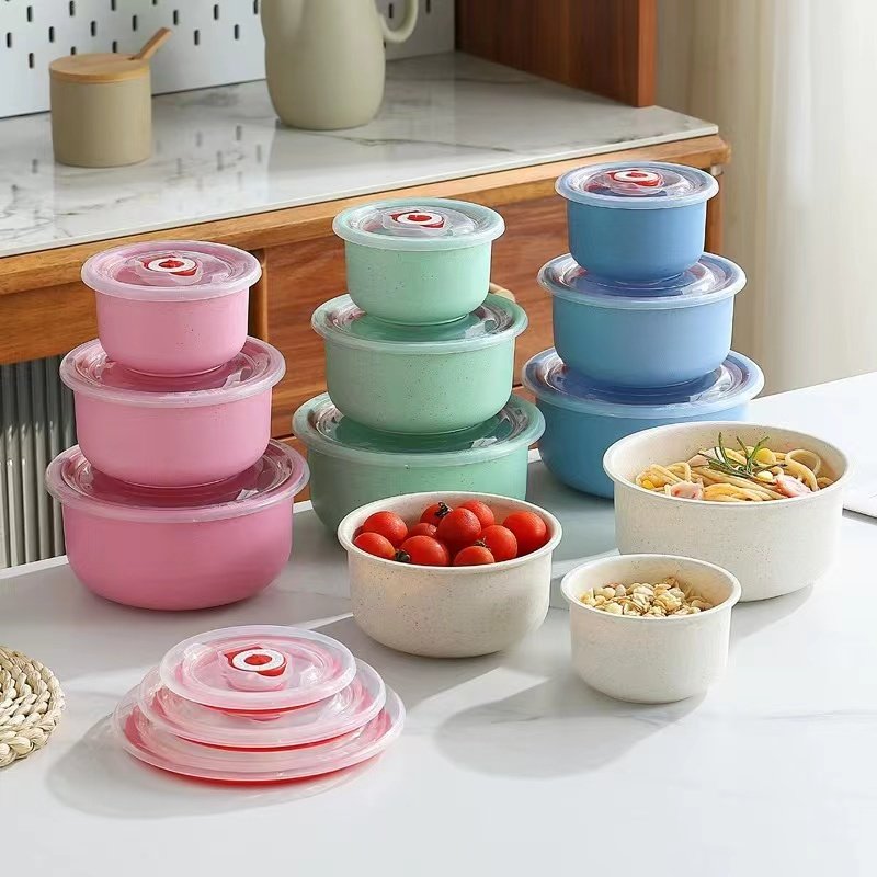 Airtight Wheat Straw Refrigerator Storage Bins Bawl Set With Lid Wheat Straw Food Container Set