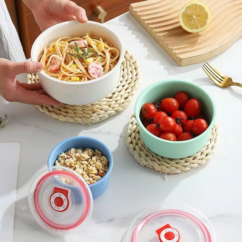 Airtight Wheat Straw Refrigerator Storage Bins Bawl Set With Lid Wheat Straw Food Container Set