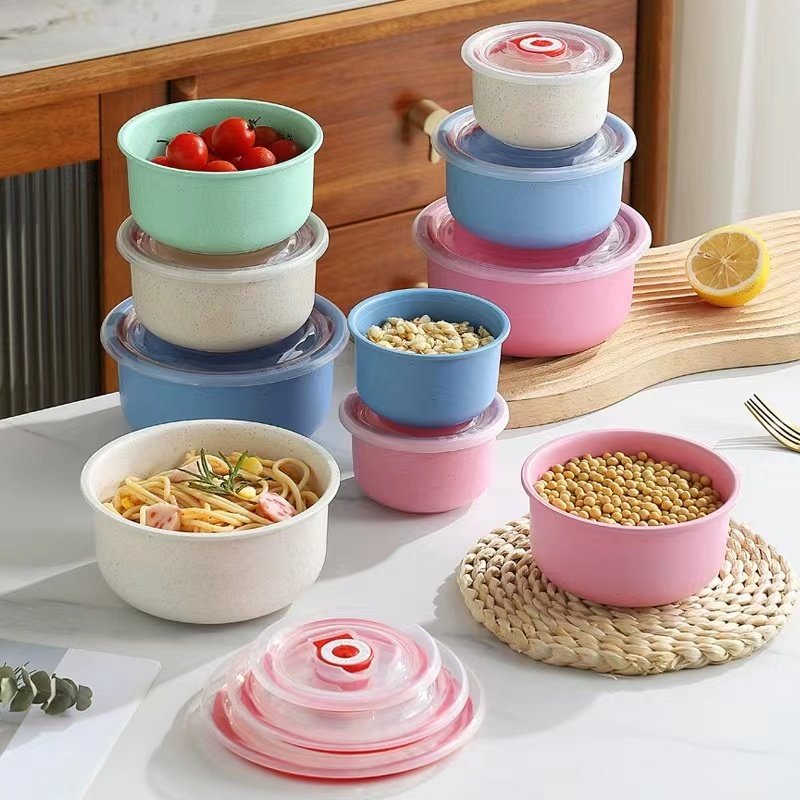 Airtight Wheat Straw Refrigerator Storage Bins Bawl Set With Lid Wheat Straw Food Container Set