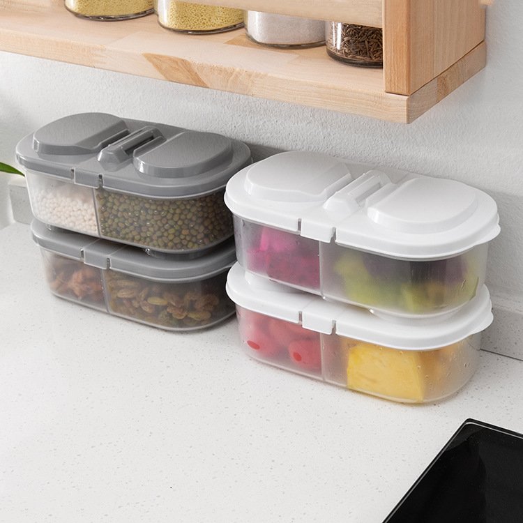 Multifunctional Kitchen Refrigerator Plastic Storage Storage Box Double Compartment Food Grains Airtight Jar