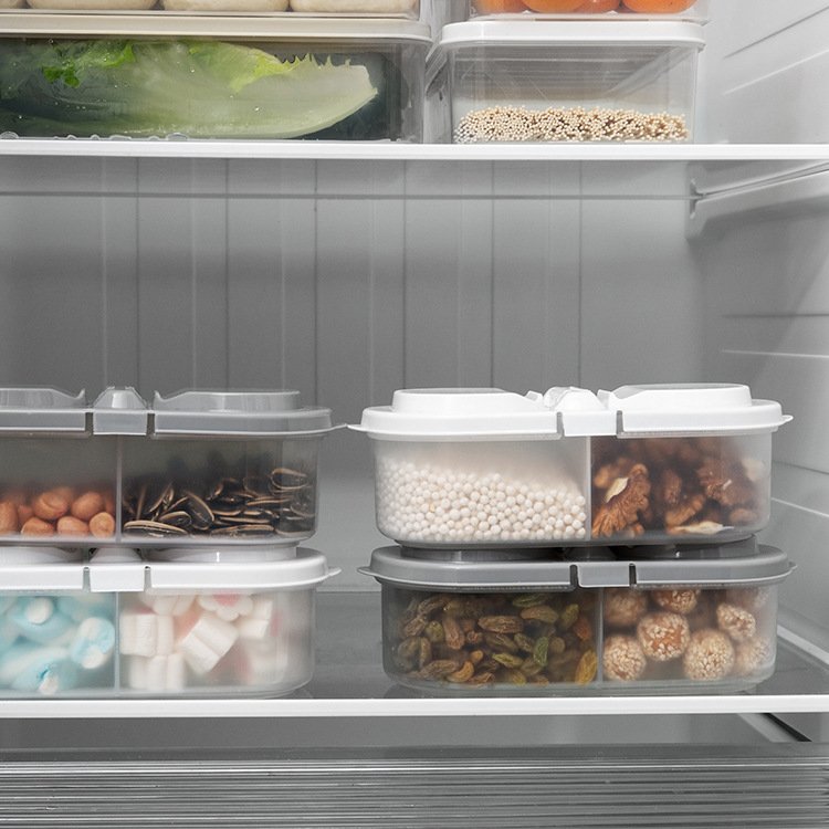 Multifunctional Kitchen Refrigerator Plastic Storage Storage Box Double Compartment Food Grains Airtight Jar