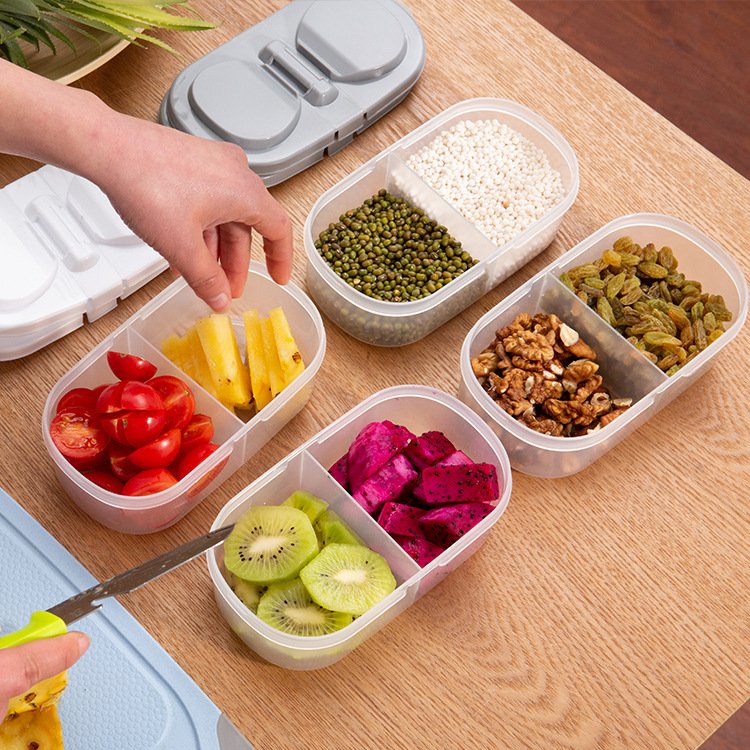 Multifunctional Kitchen Refrigerator Plastic Storage Storage Box Double Compartment Food Grains Airtight Jar