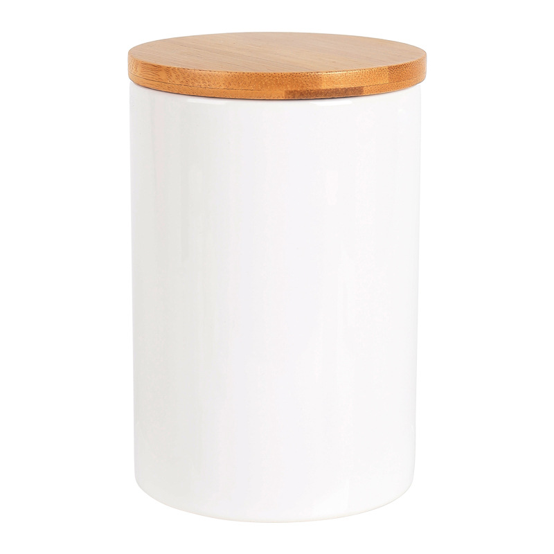Modern Kitchenware set White Ceramic canister set Round Food Storage Container tea coffee sugar canisters With Bamboo Lid
