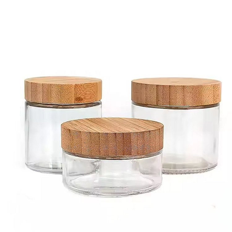 Wholesale airtight food storage honey jar cereals 220ml 300ml 420ml 660ml 730ml customize tiny glass jar with bamboo wooden lids