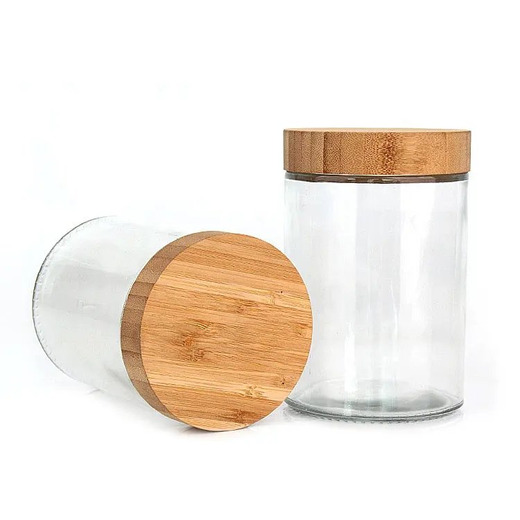 Wholesale airtight food storage honey jar cereals 220ml 300ml 420ml 660ml 730ml customize tiny glass jar with bamboo wooden lids