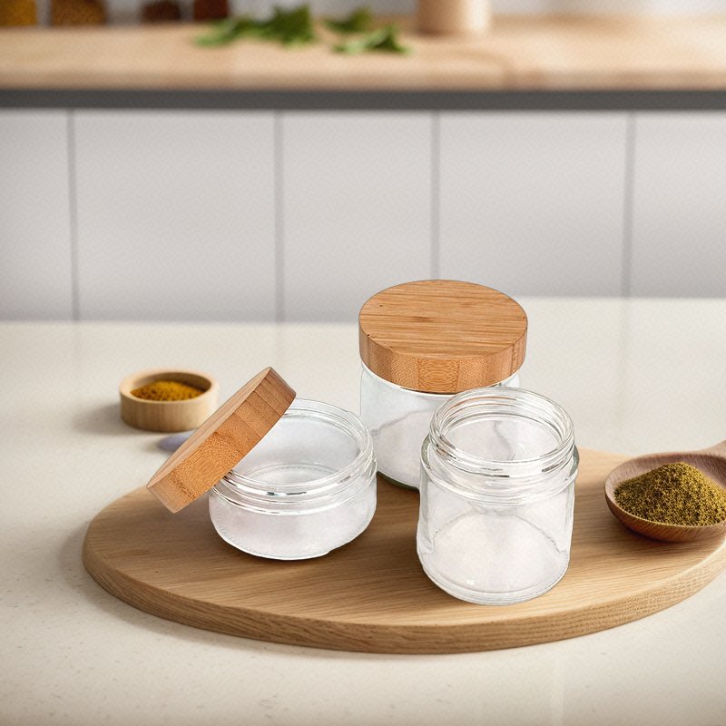 Wholesale airtight food storage honey jar cereals 220ml 300ml 420ml 660ml 730ml customize tiny glass jar with bamboo wooden lids