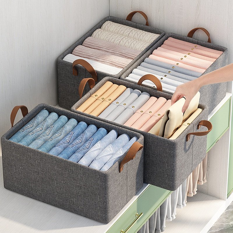 Portable Wardrobe Clothes Storage Bin Folding Oxford Cloth Storage Box with Steel Frame