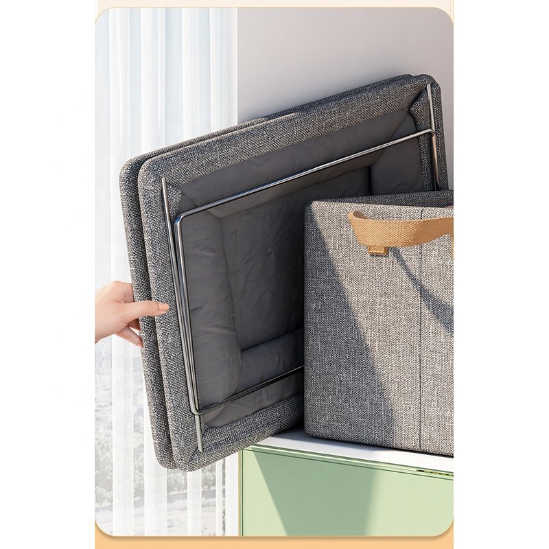 Portable Wardrobe Clothes Storage Bin Folding Oxford Cloth Storage Box with Steel Frame