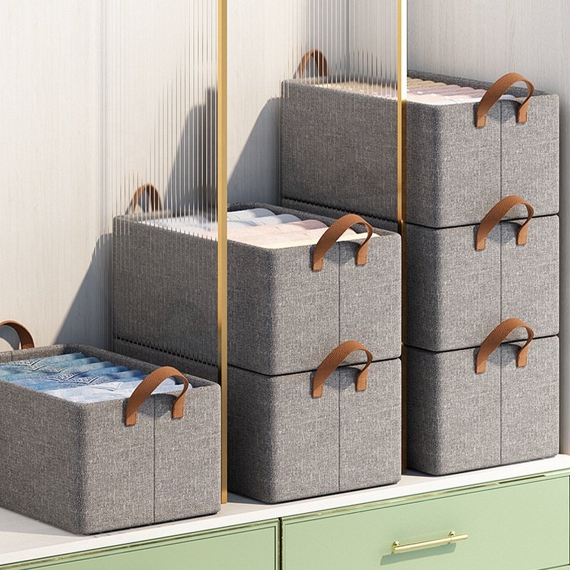 Portable Wardrobe Clothes Storage Bin Folding Oxford Cloth Storage Box with Steel Frame