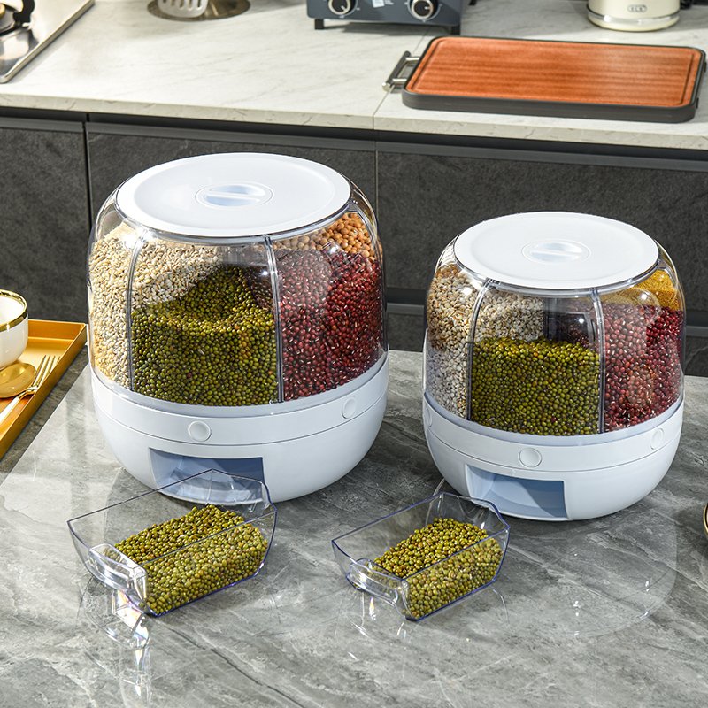 360 Grain Rice Dispenser Rotating Plastic Food Storage Container for Home Kitchen Moisture-Proof with Button Control