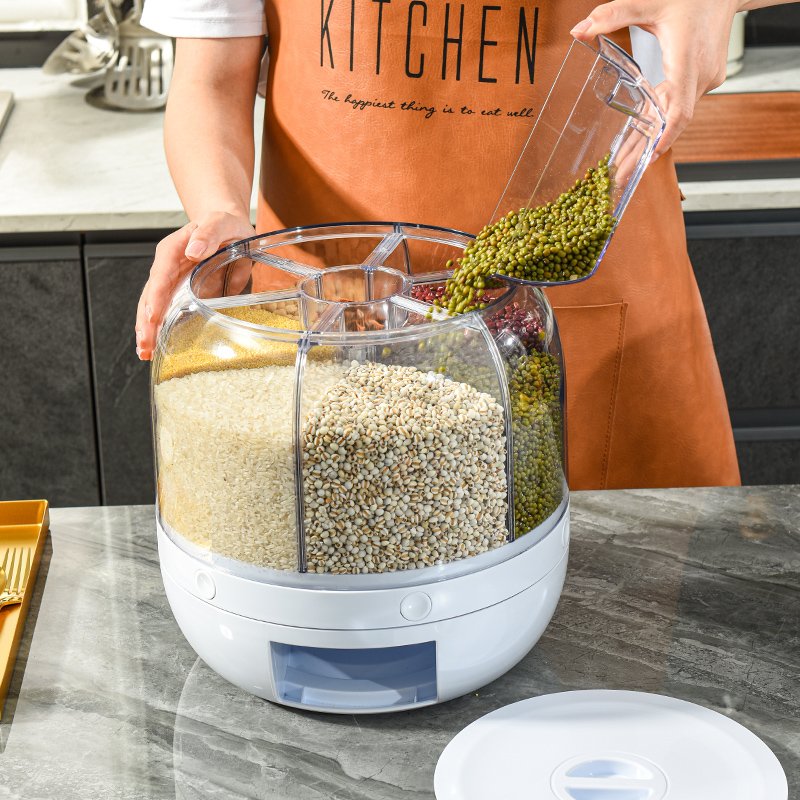 360 Grain Rice Dispenser Rotating Plastic Food Storage Container for Home Kitchen Moisture-Proof with Button Control