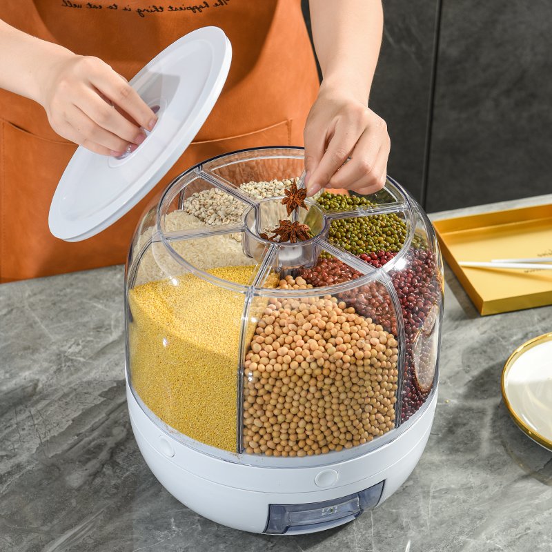 360 Grain Rice Dispenser Rotating Plastic Food Storage Container for Home Kitchen Moisture-Proof with Button Control