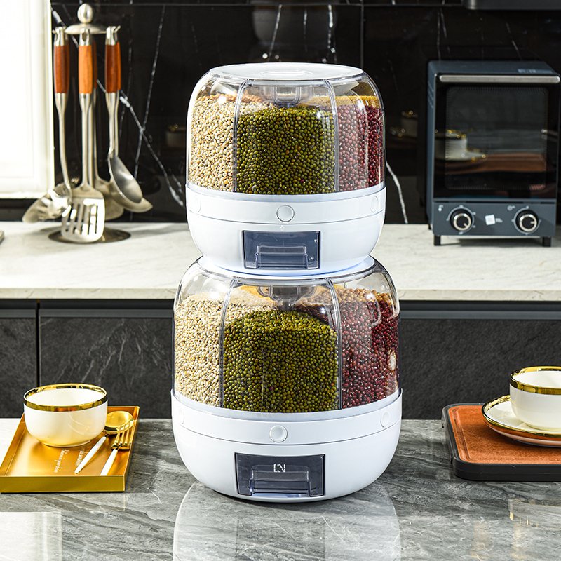 360 Grain Rice Dispenser Rotating Plastic Food Storage Container for Home Kitchen Moisture-Proof with Button Control