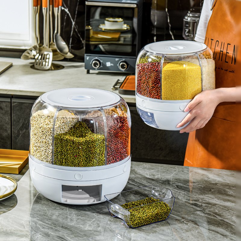 360 Grain Rice Dispenser Rotating Plastic Food Storage Container for Home Kitchen Moisture-Proof with Button Control