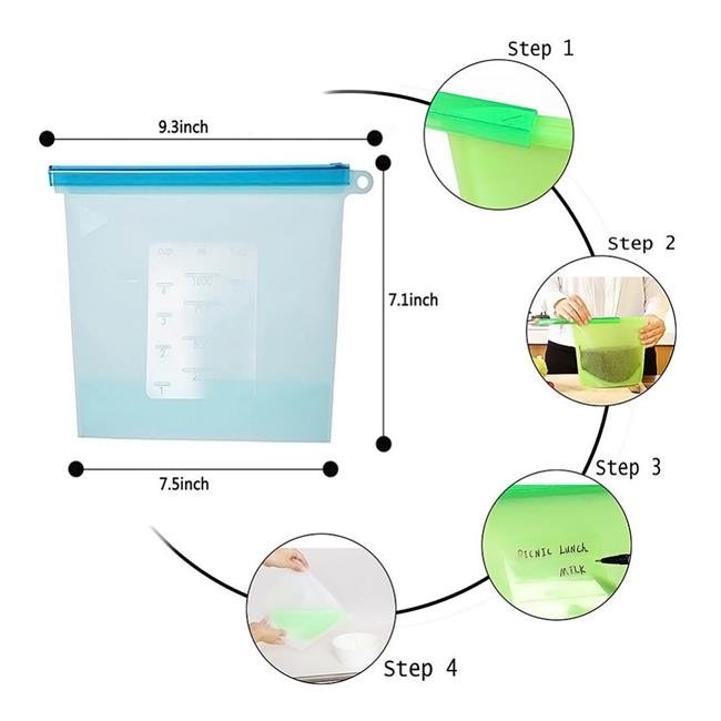 Custom Bpa Free Leakproof Fresh Ziplock Food Grade Seal Fruits Vegetables Meat Preservation Reusable silicone food storage bag