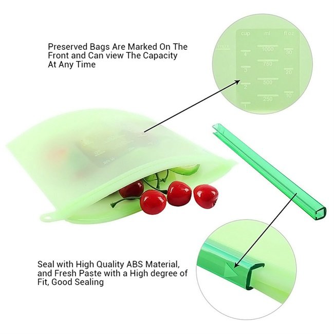 Custom Bpa Free Leakproof Fresh Ziplock Food Grade Seal Fruits Vegetables Meat Preservation Reusable silicone food storage bag
