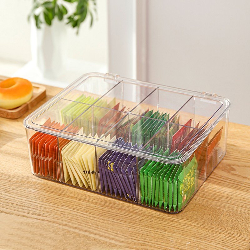 8 Grid Acrylic Dustproof Desktop Tea Bag Storage Box With Cover