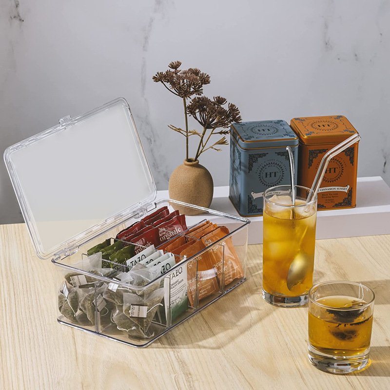 8 Grid Acrylic Dustproof Desktop Tea Bag Storage Box With Cover