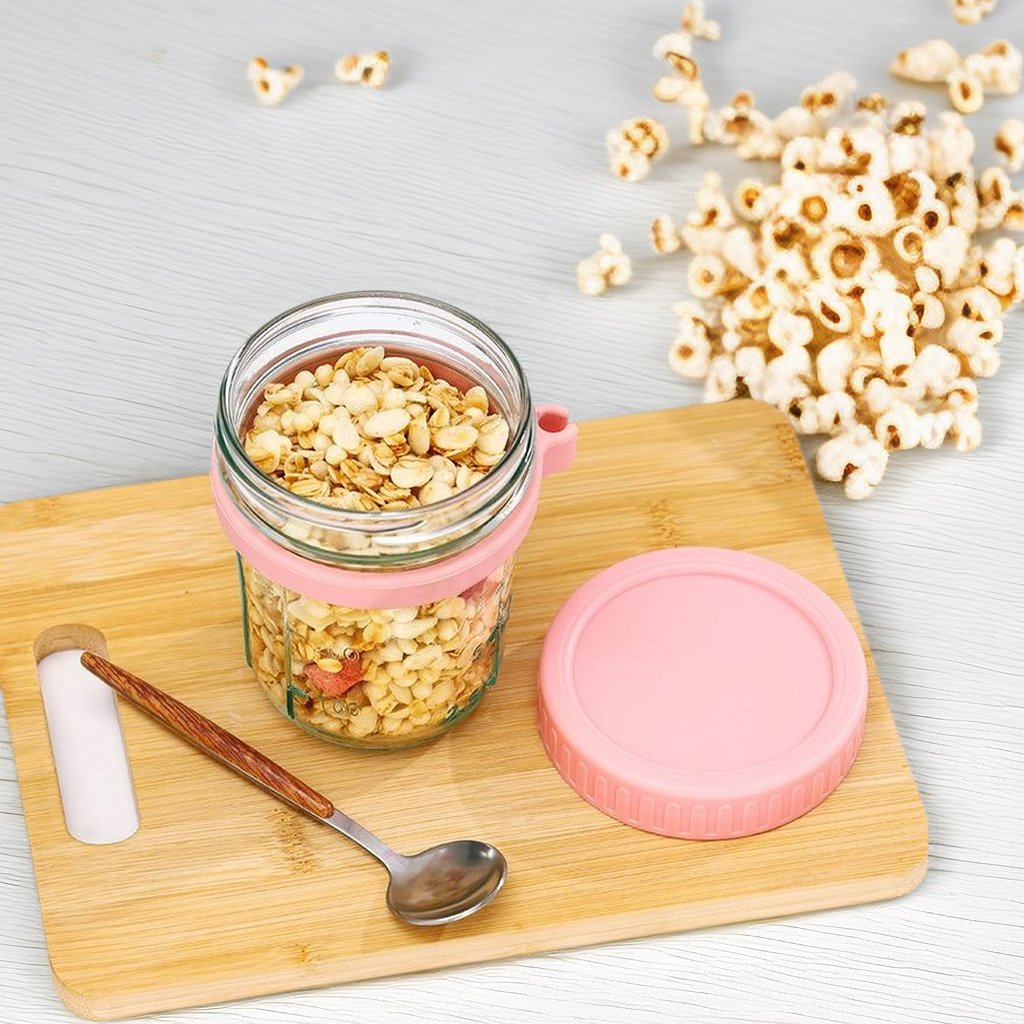 Wholesale Stock 4 sets 16oz Food Storage Tank Mason Jar with Spoon and Lid for Overnight Oats Sealed Mason Jar