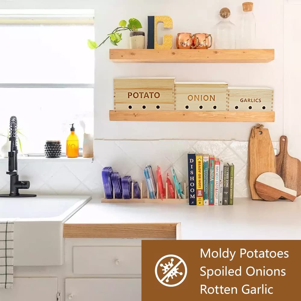stackable wooden kitchen storage box food container sets potato and onion storage bin with Aerating Holes