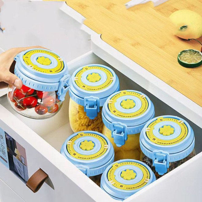 500ml Airtight Glass Storage Jar with Exhaust Timing Cover PC Material Home Kitchen Spice Coffee Food Storage Hotels Restaurants