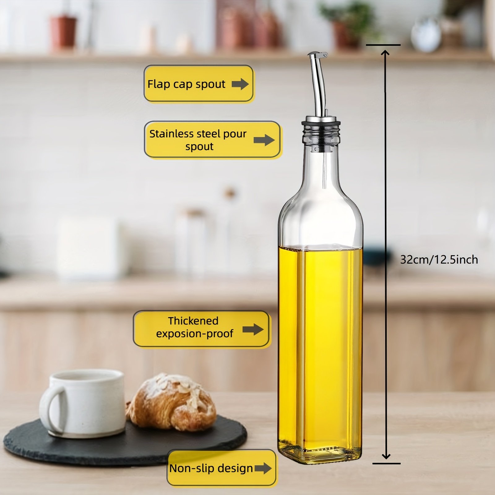 YOLOWE HOME 2pcs 17oz Glass Olive Oil Dispenser Bottle Set 500ml Clear Oil and Vinegar Pour Jar Funnel Label Kitchen Bottle
