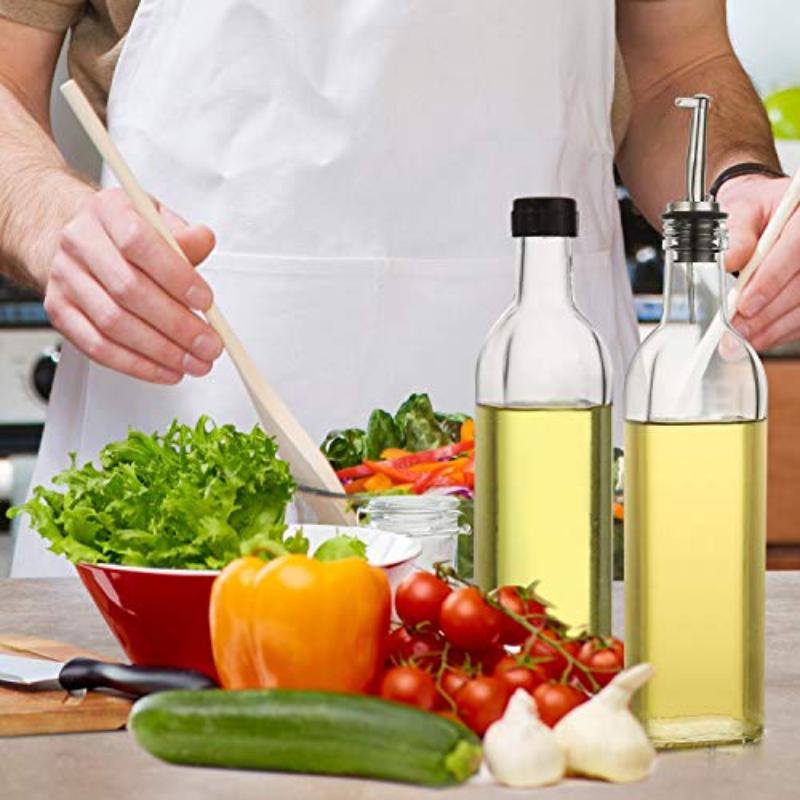 YOLOWE HOME 2pcs 17oz Glass Olive Oil Dispenser Bottle Set 500ml Clear Oil and Vinegar Pour Jar Funnel Label Kitchen Bottle