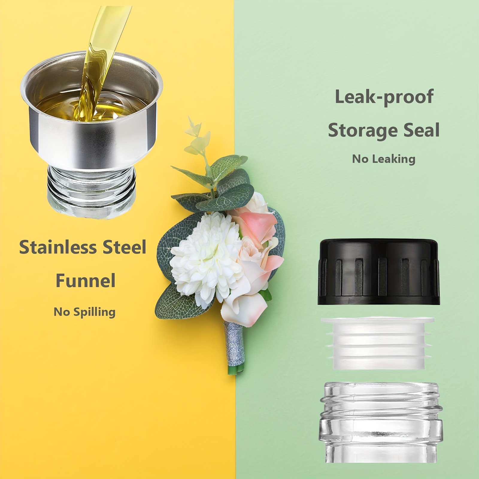 YOLOWE HOME 2pcs 17oz Glass Olive Oil Dispenser Bottle Set 500ml Clear Oil and Vinegar Pour Jar Funnel Label Kitchen Bottle