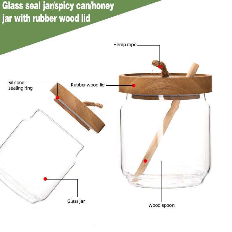 220g high quality customized glass storage jar spicy can hemp jar with bamboo and wood lid