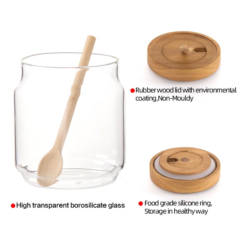 220g high quality customized glass storage jar spicy can hemp jar with bamboo and wood lid