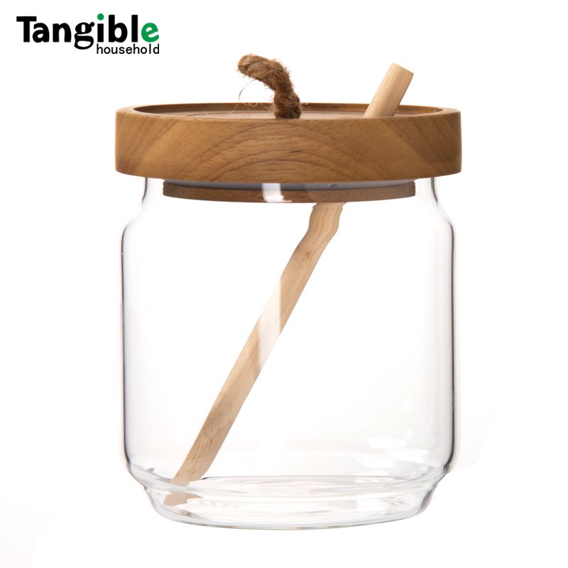 220g high quality customized glass storage jar spicy can hemp jar with bamboo and wood lid