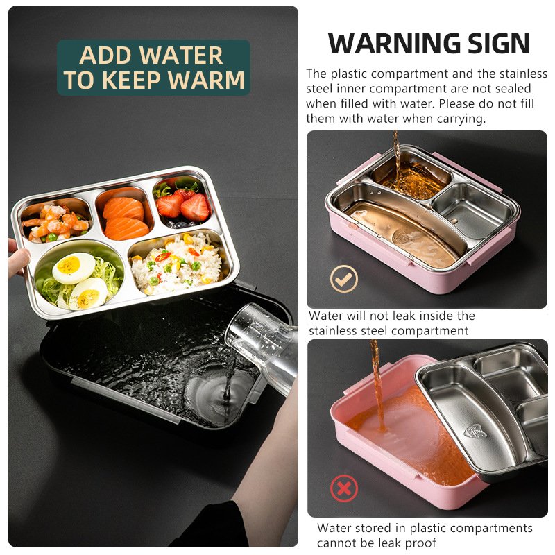 304 Food Grade Stainless Steel Lunch Box Dual Tier Square Insulated Bags Leak-Proof Easy Carry Big Capacity Bento Lunch Box