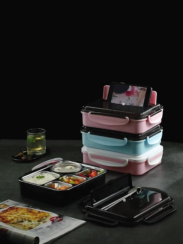 304 Food Grade Stainless Steel Lunch Box Dual Tier Square Insulated Bags Leak-Proof Easy Carry Big Capacity Bento Lunch Box