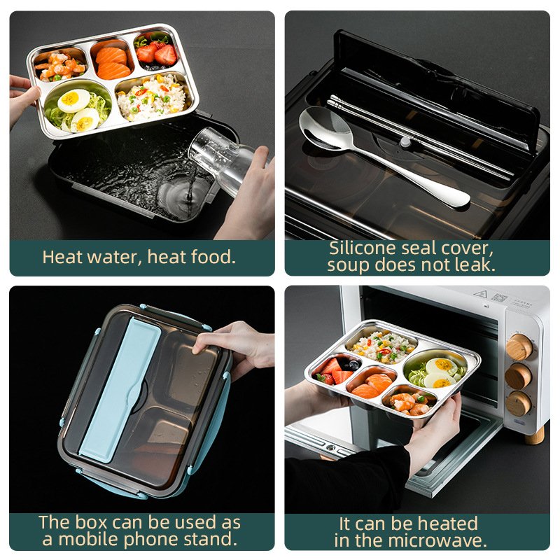 304 Food Grade Stainless Steel Lunch Box Dual Tier Square Insulated Bags Leak-Proof Easy Carry Big Capacity Bento Lunch Box