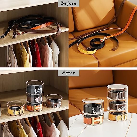 Premium Acrylic Belt Organizer Multi-functional Storage for Belts Jewelry Makeup & Hair Accessories Storage Box Plastic CLASSIC