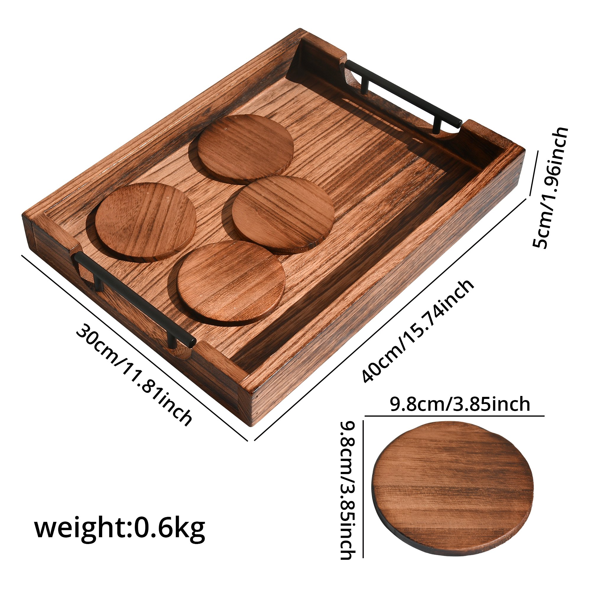 Natural Wooden Serving Tray Wood Trays for Coffee Table Couch Bed For Kitchen