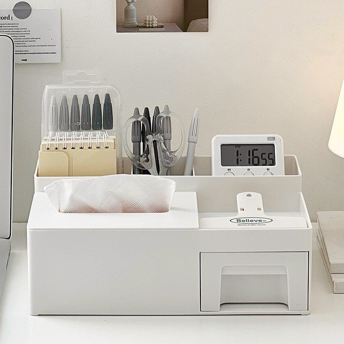 Nordic multifunctional storage box white drawer-type stationery organizer desktop storage napkin box