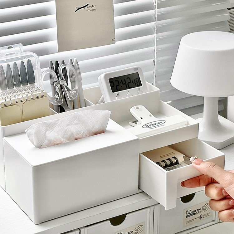 Nordic multifunctional storage box white drawer-type stationery organizer desktop storage napkin box