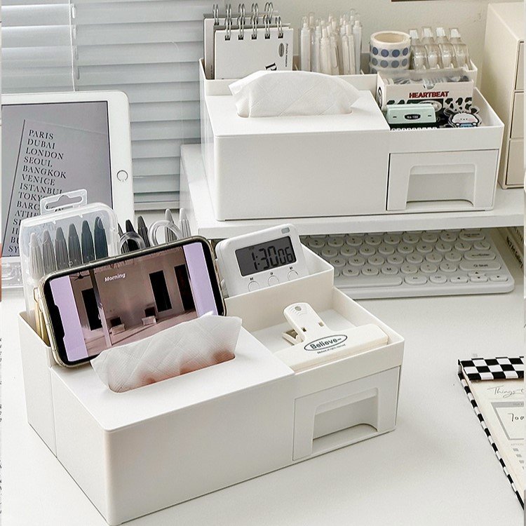 Nordic multifunctional storage box white drawer-type stationery organizer desktop storage napkin box