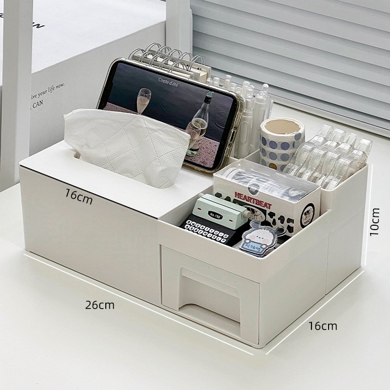 Nordic multifunctional storage box white drawer-type stationery organizer desktop storage napkin box