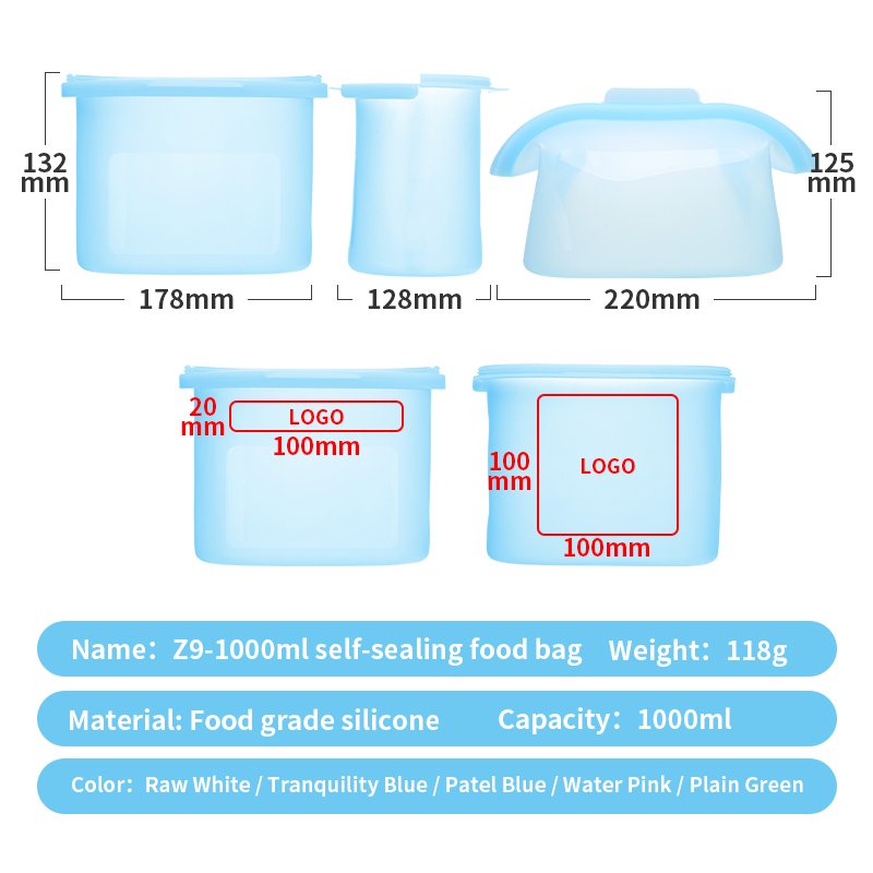 Custom Size Folding Pouch Leak Proof Picnic Sandwich Camp Reusable Breast Milk Silicone Freezer Bags Food Storage Container