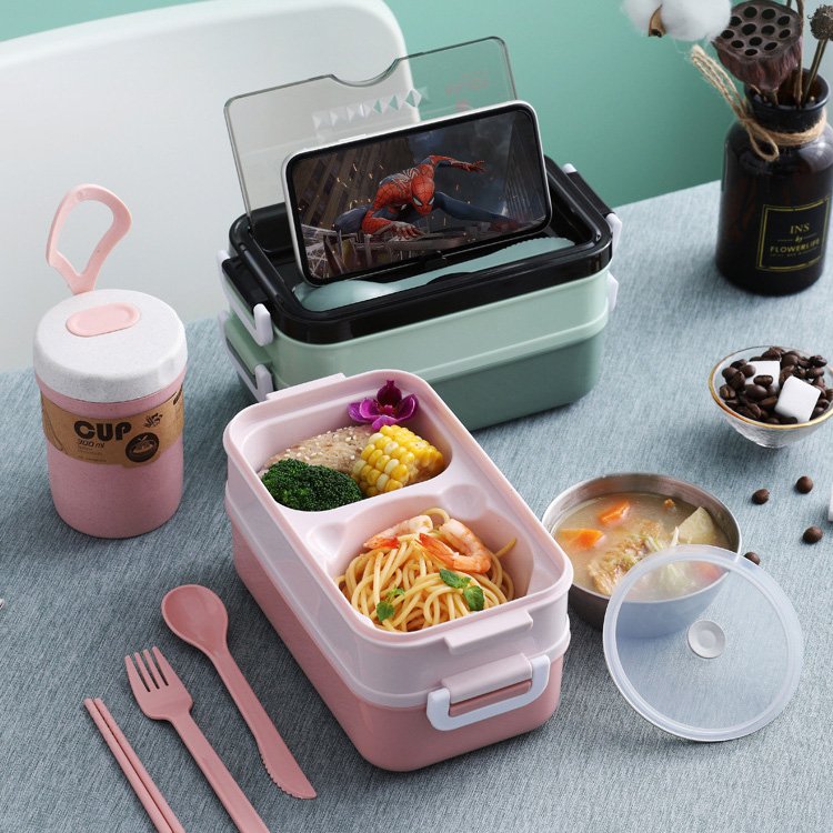 Stackable Airtight Food Storage Container 304 Stainless Steel And Plastic Tiffin Kids Lunch Boxes Bento