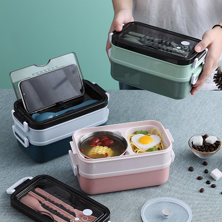 Stackable Airtight Food Storage Container 304 Stainless Steel And Plastic Tiffin Kids Lunch Boxes Bento
