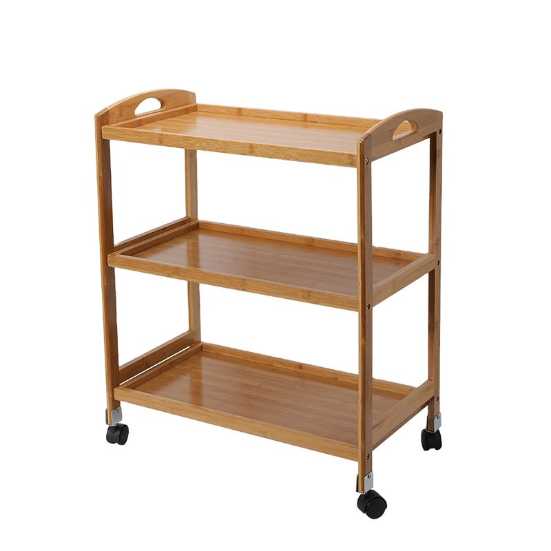 Restaurant Storage 3 Tiers Finishing Shelves Kitchen Food Serving Trolley with Wheels Hot Sale Bamboo Storage Holders & Racks