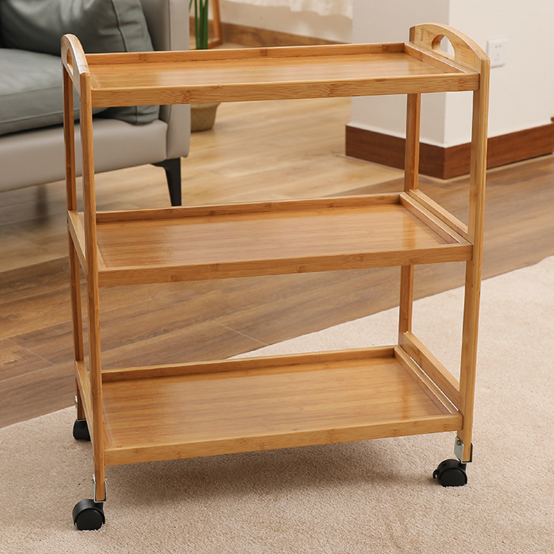 Restaurant Storage 3 Tiers Finishing Shelves Kitchen Food Serving Trolley with Wheels Hot Sale Bamboo Storage Holders & Racks