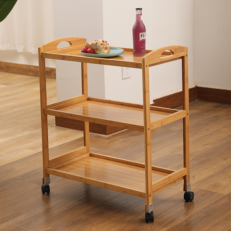 Restaurant Storage 3 Tiers Finishing Shelves Kitchen Food Serving Trolley with Wheels Hot Sale Bamboo Storage Holders & Racks